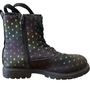 Olivia Miller Girls Black Combat Boots Heart Print Lace Up Youth Size 3 Cute